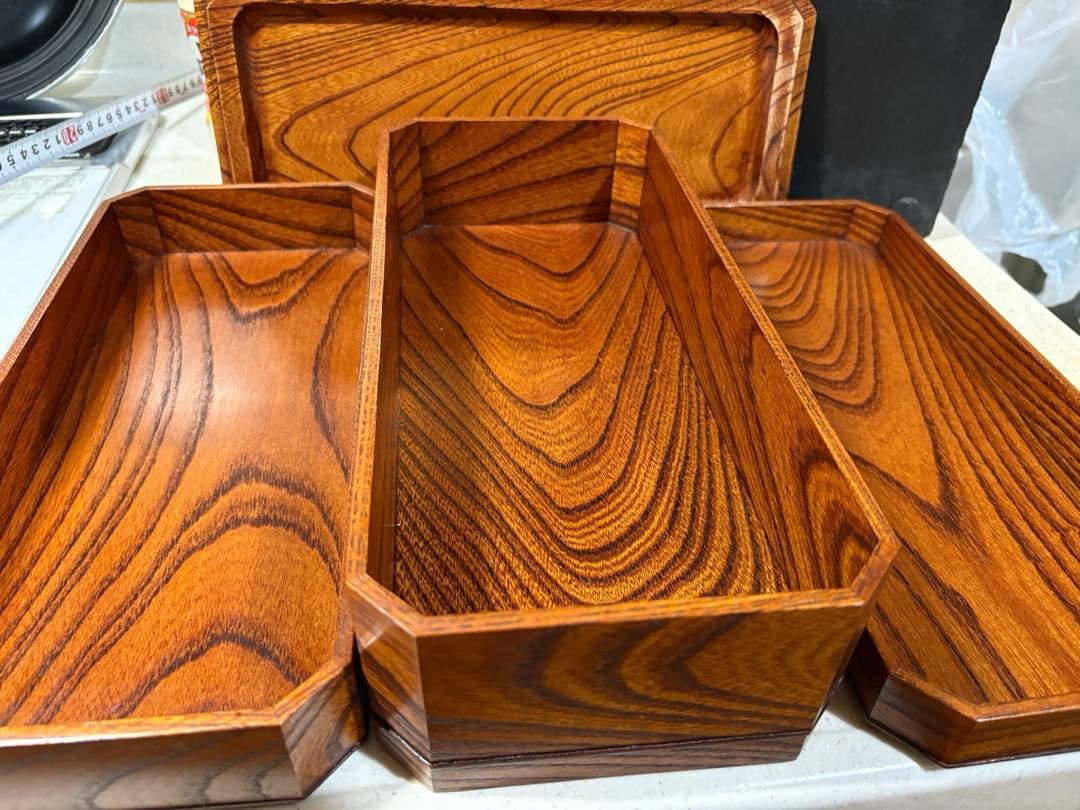 木製 3段重箱 漆器 茶色
