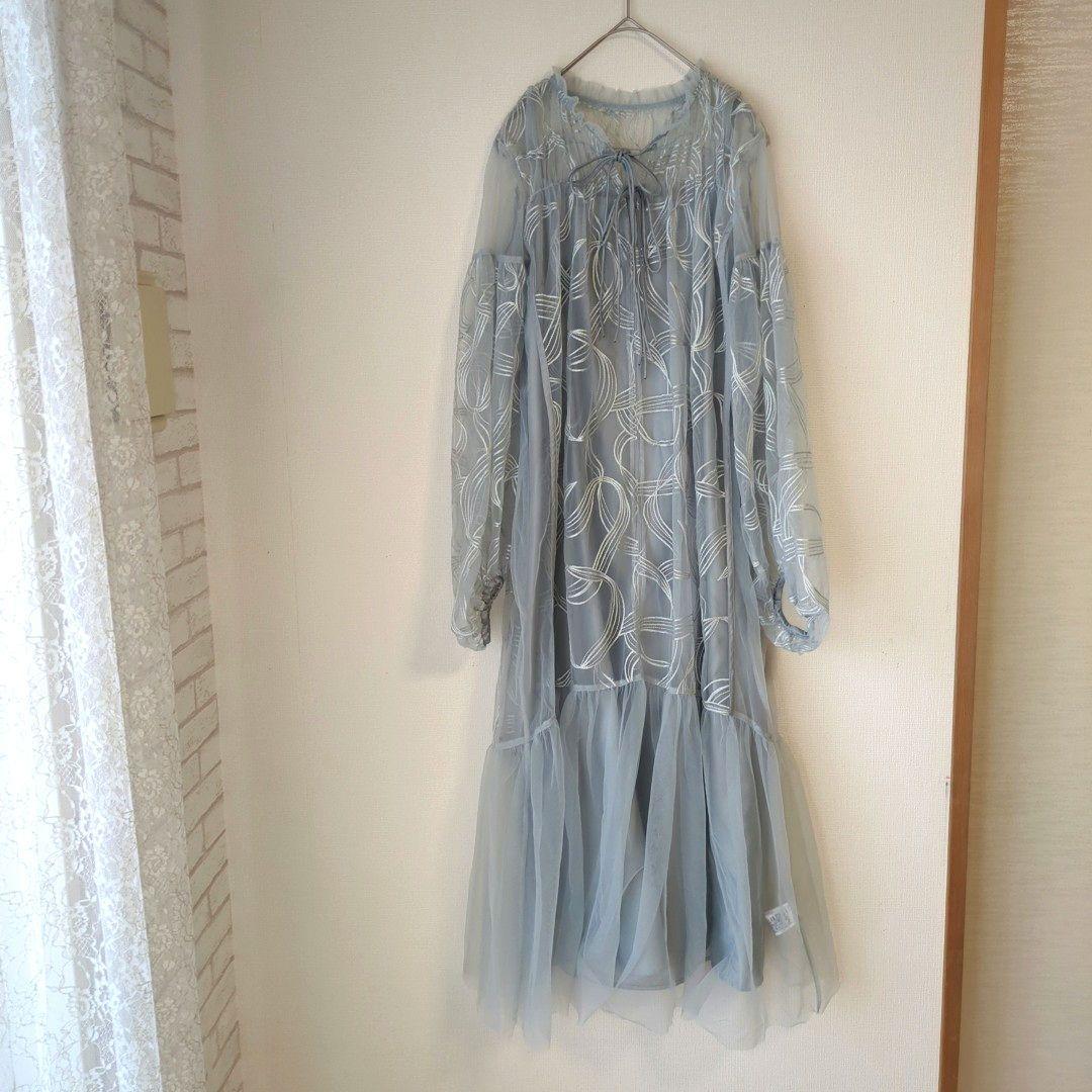 美品 niana ニアナ リボンエンブロイダリーレイヤードドレス L 大きい