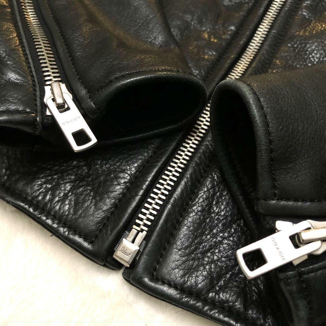 ★美品★コーチ シングルライダースジャケット シボ革 メタル スナップ ジップ