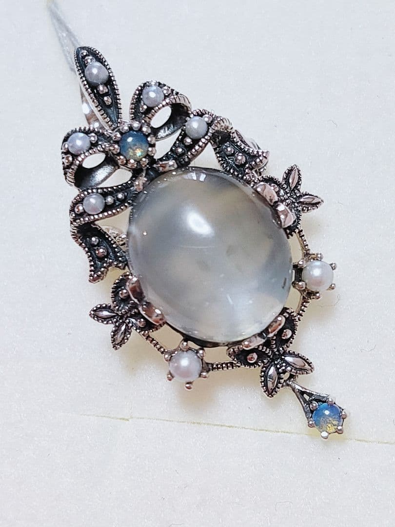 未使用品 碌山 天然ムーンストーン オパール シルバー ブローチ