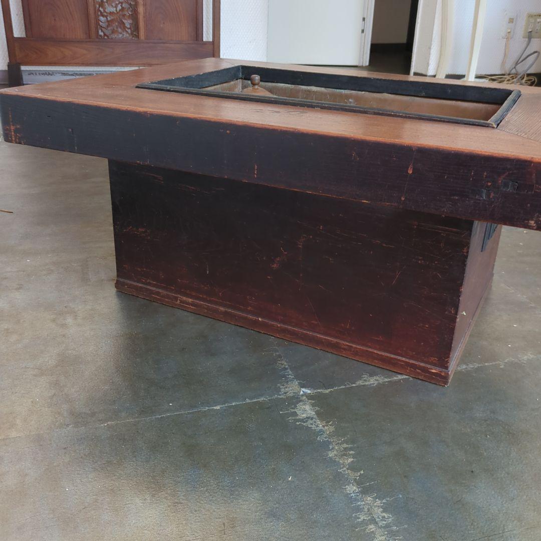 骨董 火鉢 長火鉢 関西火鉢 銅器ごとく付 テーブル 古民具 木製