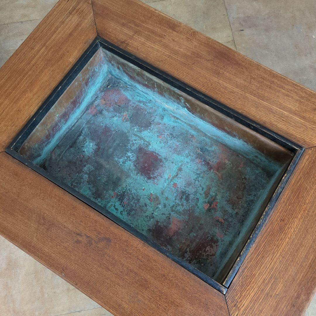 骨董 火鉢 長火鉢 関西火鉢 銅器ごとく付 テーブル 古民具 木製