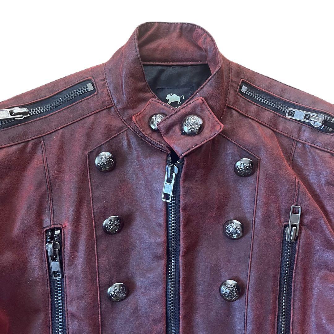 Y2K ライダースジャケット 革 赤 レッド 平成 古着 冬服　光沢