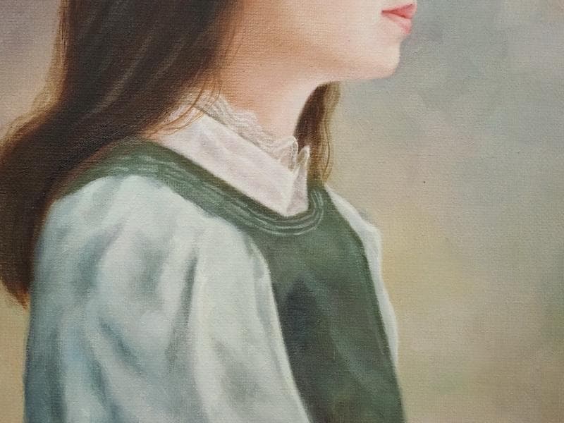 【限定値下げ】油彩画 女性肖像 人物画　油絵　藤井勉　F6　額付き　手描き　肉筆