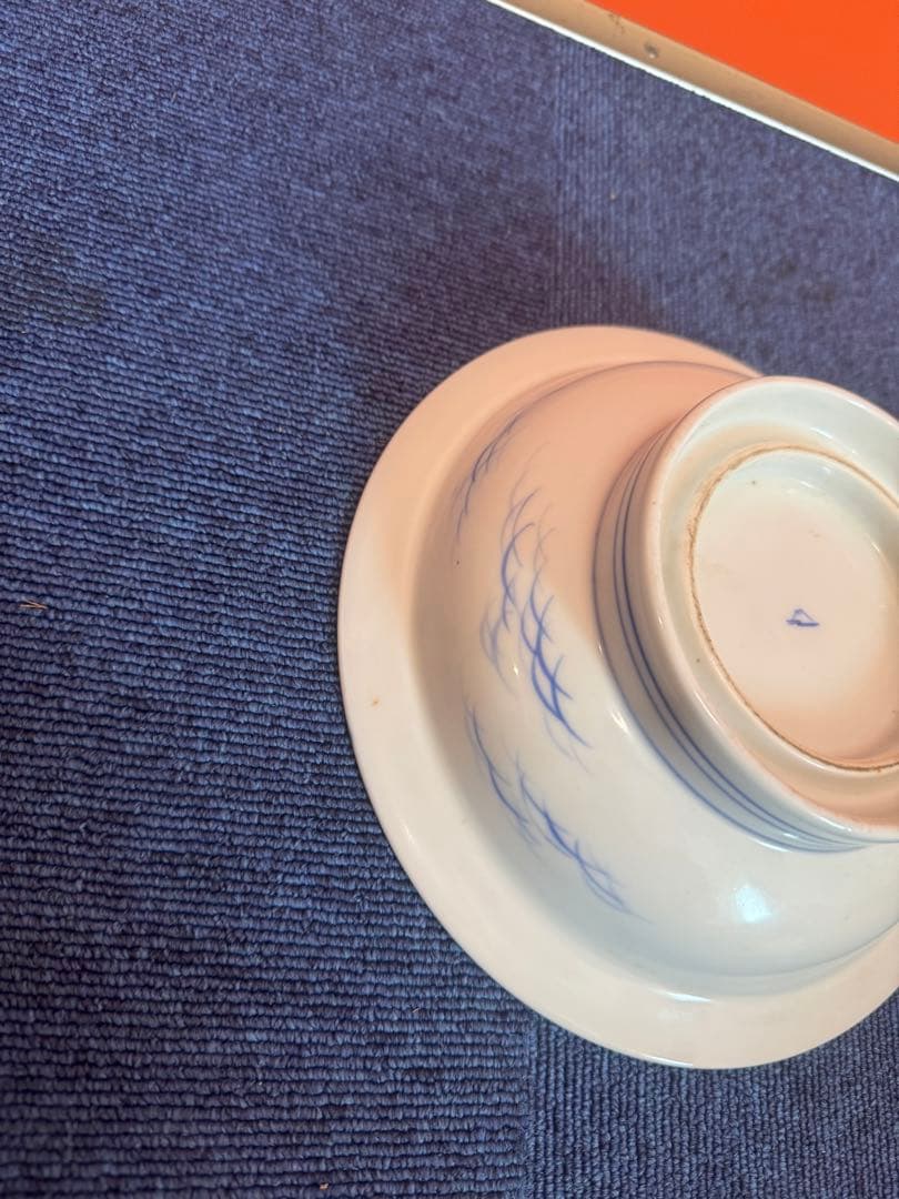 2059  深川製磁　染錦富士に双鶴松絵　深鉢　時代物