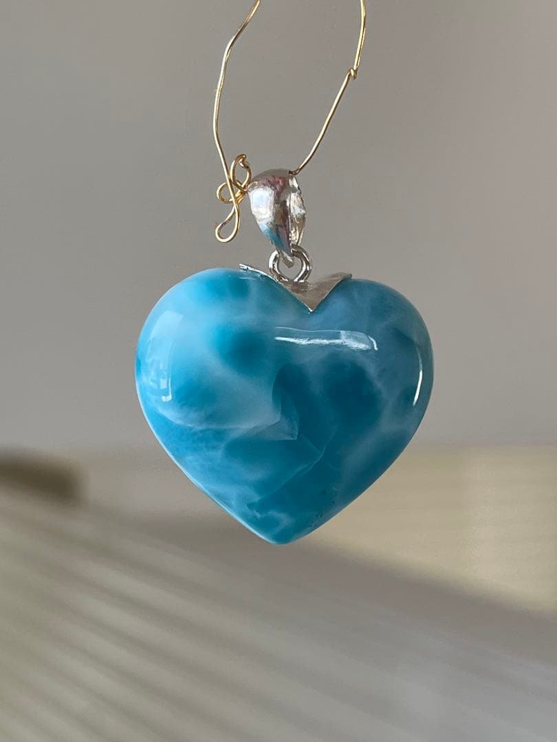 天然石☆高品質！ラリマーハート型ペンダントトップ☆両面濃いブルー！