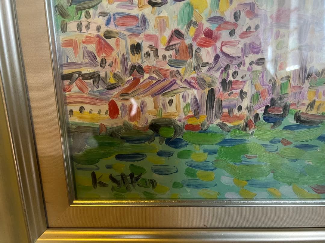 【O-1403】絵画 風景画 油彩画 油絵 点描 作者不明