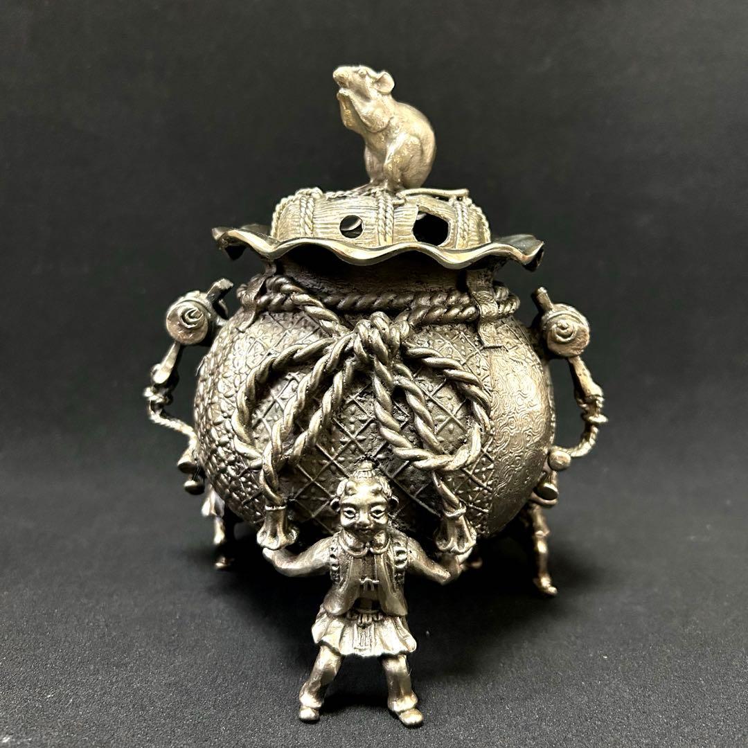 ・伝統工芸　高岡銅器　洋銀　香炉　須賀月芳　砂金袋　置物　インテリア　香道具