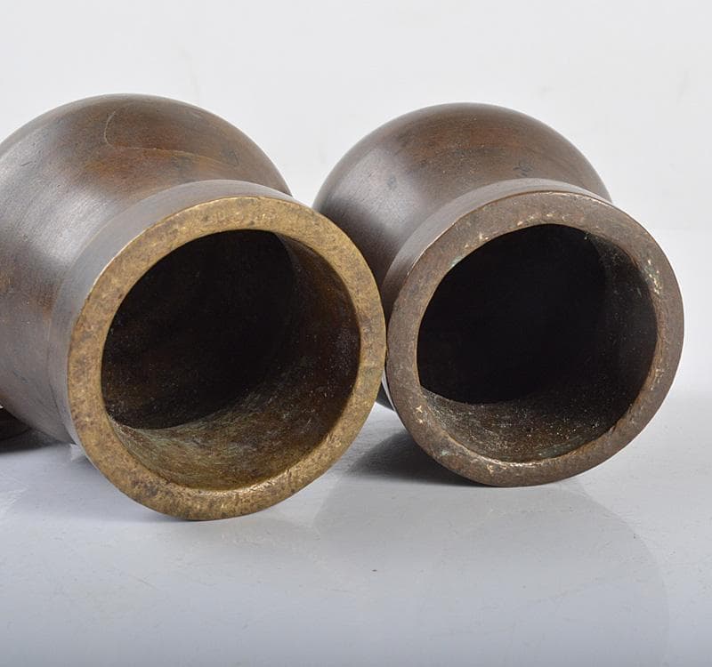 中国　大明宣徳年製　古銅宣徳銅　蓋爐　香炉　一對　仕覆付　C　R4261