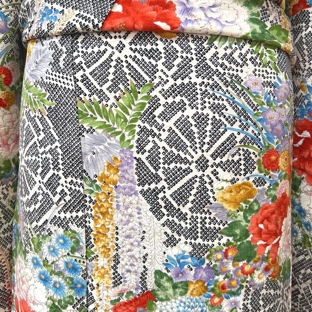 438 振袖フルセット 正絹 黒 赤 金彩 手描き 総柄 小紋 セミアンティーク