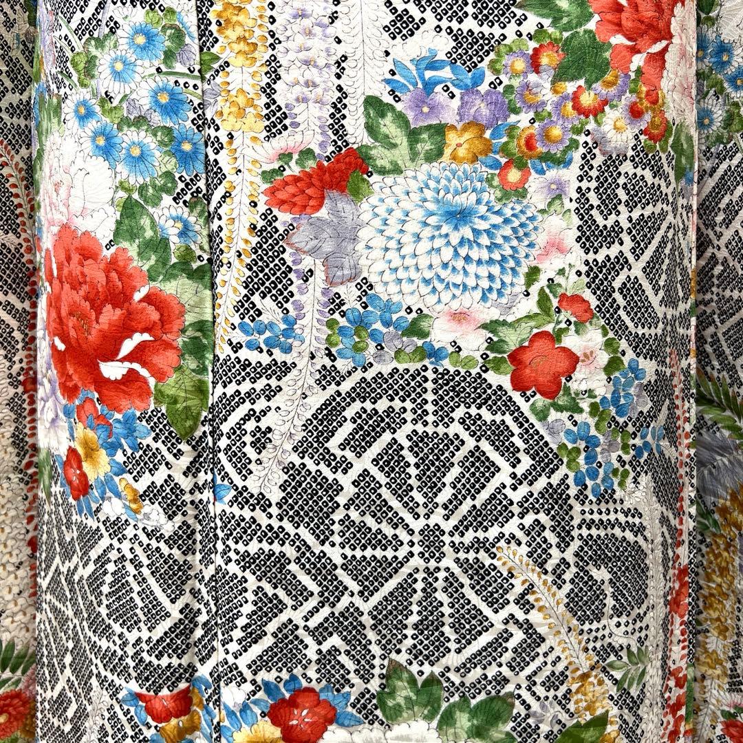 438 振袖フルセット 正絹 黒 赤 金彩 手描き 総柄 小紋 セミアンティーク