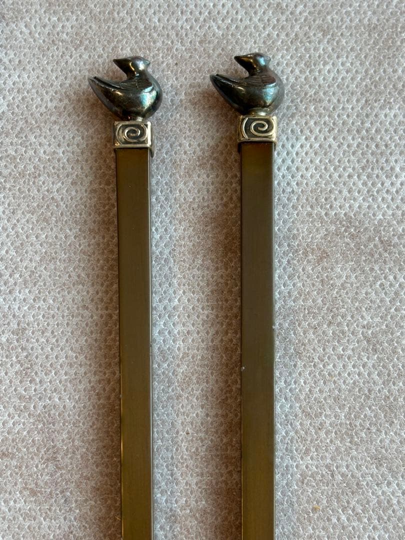 南鐐鳥頭真鍮　火箸　十三代　金谷五良三郎　茶道具