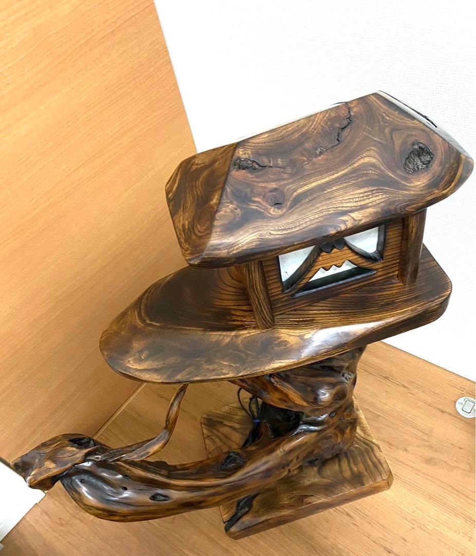 高級木製 燈籠 玉杢 木製燈籠 電球動作確認済み