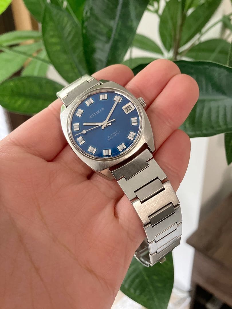 シチズン 手巻き メンズ 腕時計 稼働品 ブルー文字盤 希少 純正ベルト