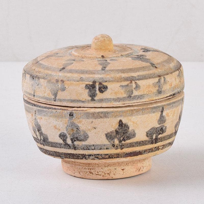 タイ古陶磁　スンコロク　宋胡禄　唐草文　盒子　香合　時代箱付　Z　8540