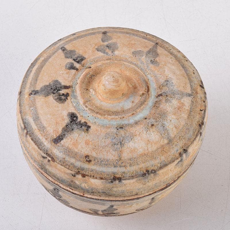 タイ古陶磁　スンコロク　宋胡禄　唐草文　盒子　香合　時代箱付　Z　8540