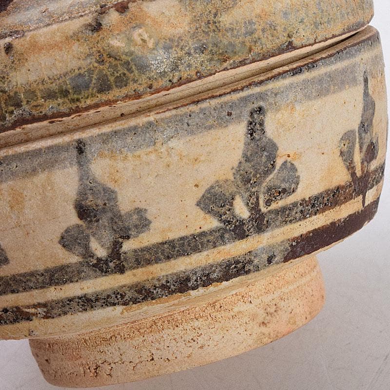 タイ古陶磁　スンコロク　宋胡禄　唐草文　盒子　香合　時代箱付　Z　8540