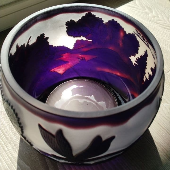 被せ硝子⭐︎アンティーク⭐︎ガレ調 ⭐︎蜻蛉文様 硝子鉢⭐︎水指茶道具、小物入れ