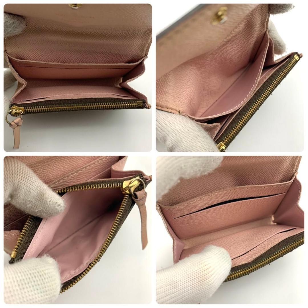 鑑定済み ルイヴィトン ポルトモネ ロザリ ピンク 財布 コンパクト ダミエ