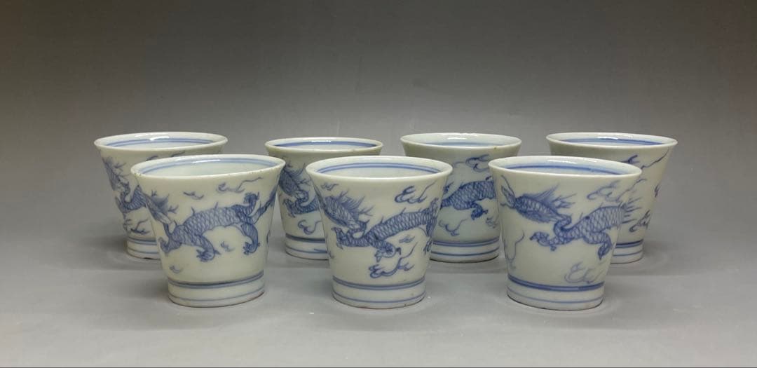 古伊万里　染付　蕎麦猪口　雲龍文　7客 　d916