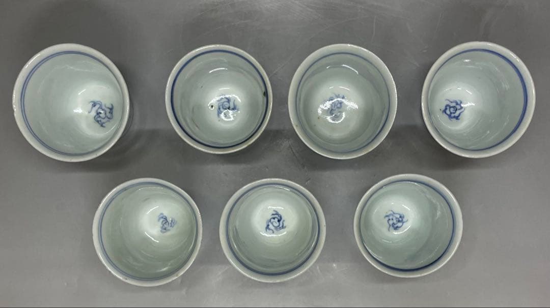 古伊万里　染付　蕎麦猪口　雲龍文　7客 　d916