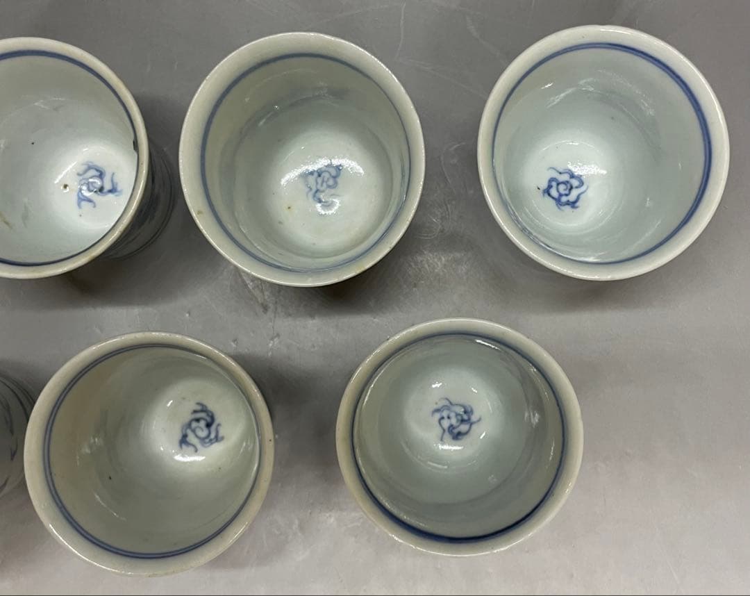 古伊万里　染付　蕎麦猪口　雲龍文　7客 　d916