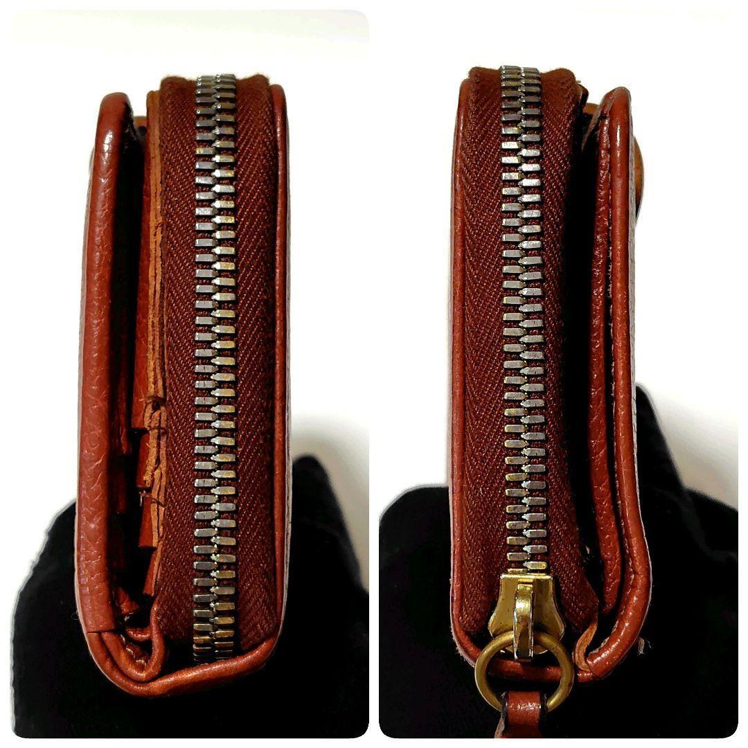 イルビゾンテ　折り財布　ブラウン　レザー　ラウンドファスナー　型押し　金ボタン