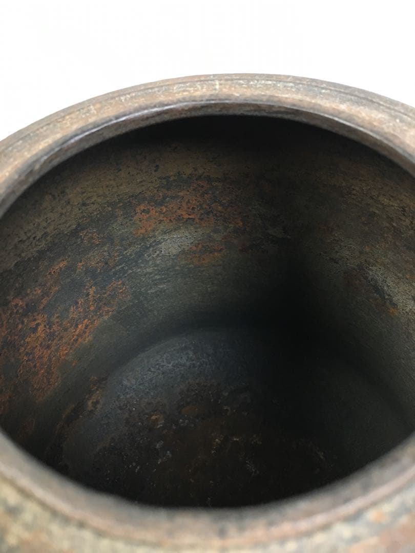 S168筒釜 扇子鐶付 角谷莎村作 茶釜 茶道具 共箱