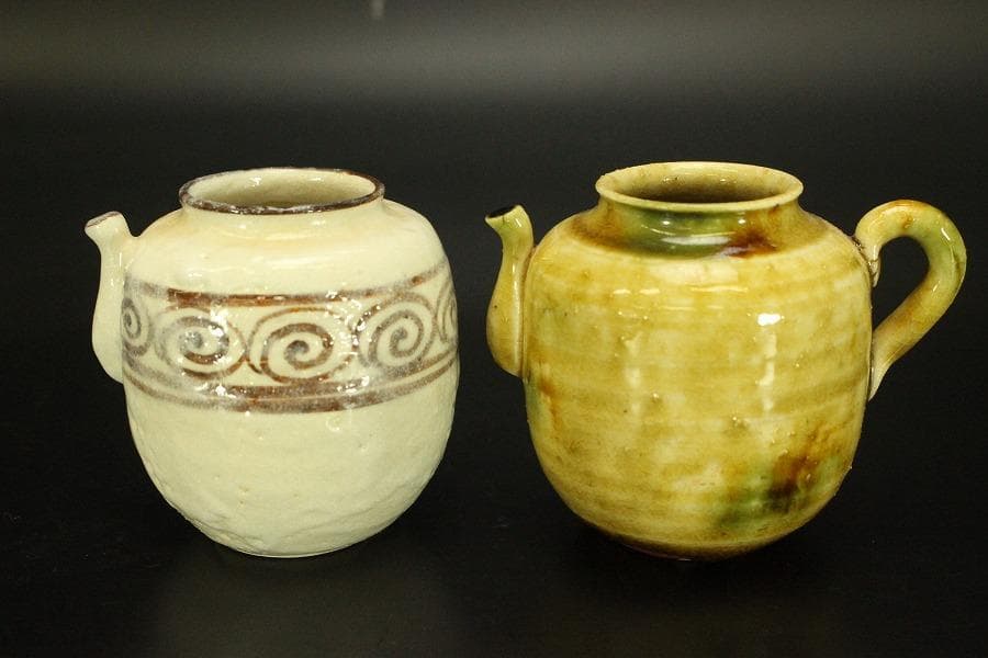 茶道具 山口錠鐡作 色変 四滴 茶入 共箱 良蓋 一個(A778)