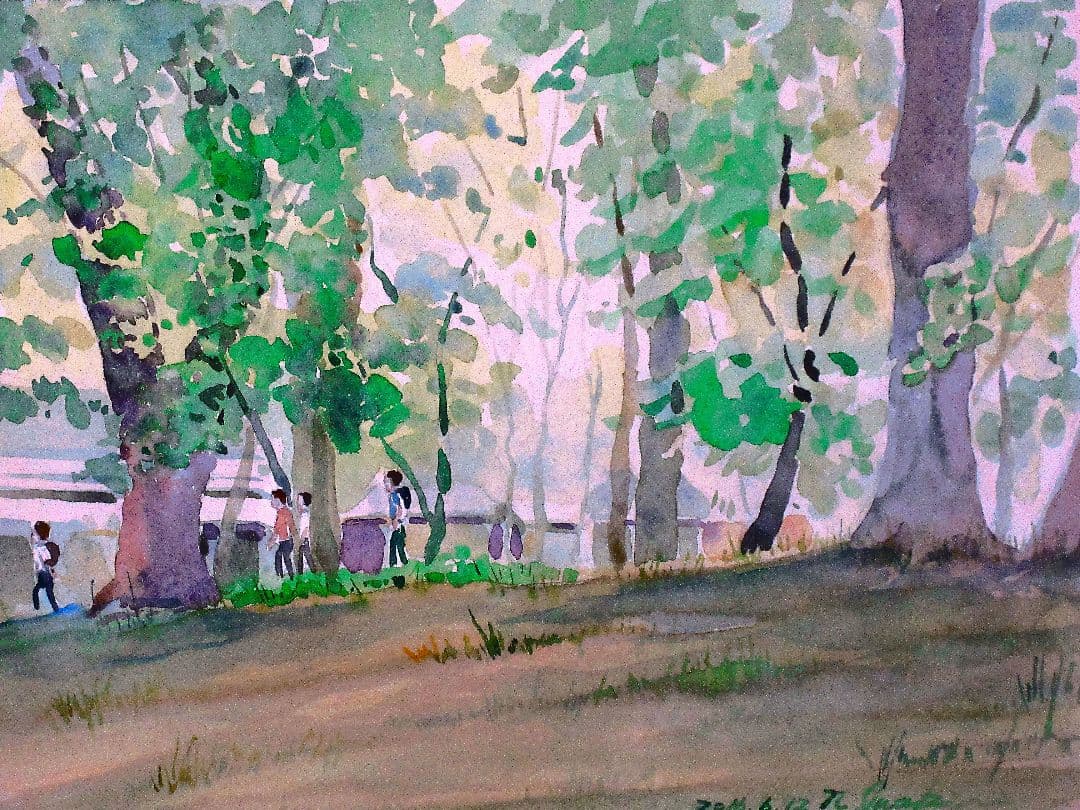 水彩画 -上野公園散策-額縁付き