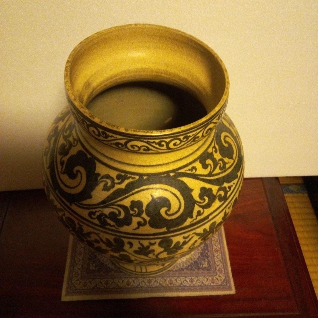 南海古陶器　スコータイ鉄絵　カロン壺　花瓶