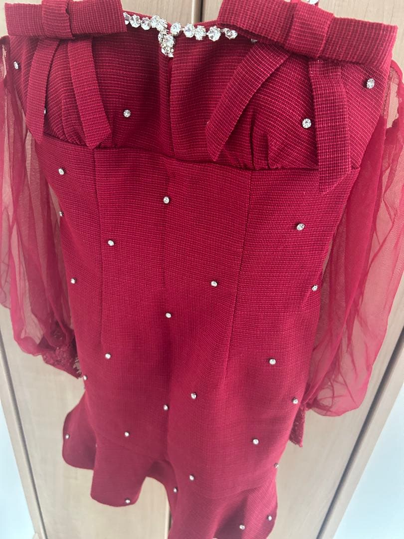 Jewels ジュエルズ オフショルダー ワインレッドミニドレス Mサイズ