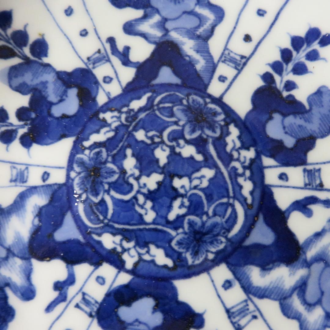 なます皿 鉢 3枚 染付 芙蓉手 花文様 花弁縁 銘 江戸 明治 美品