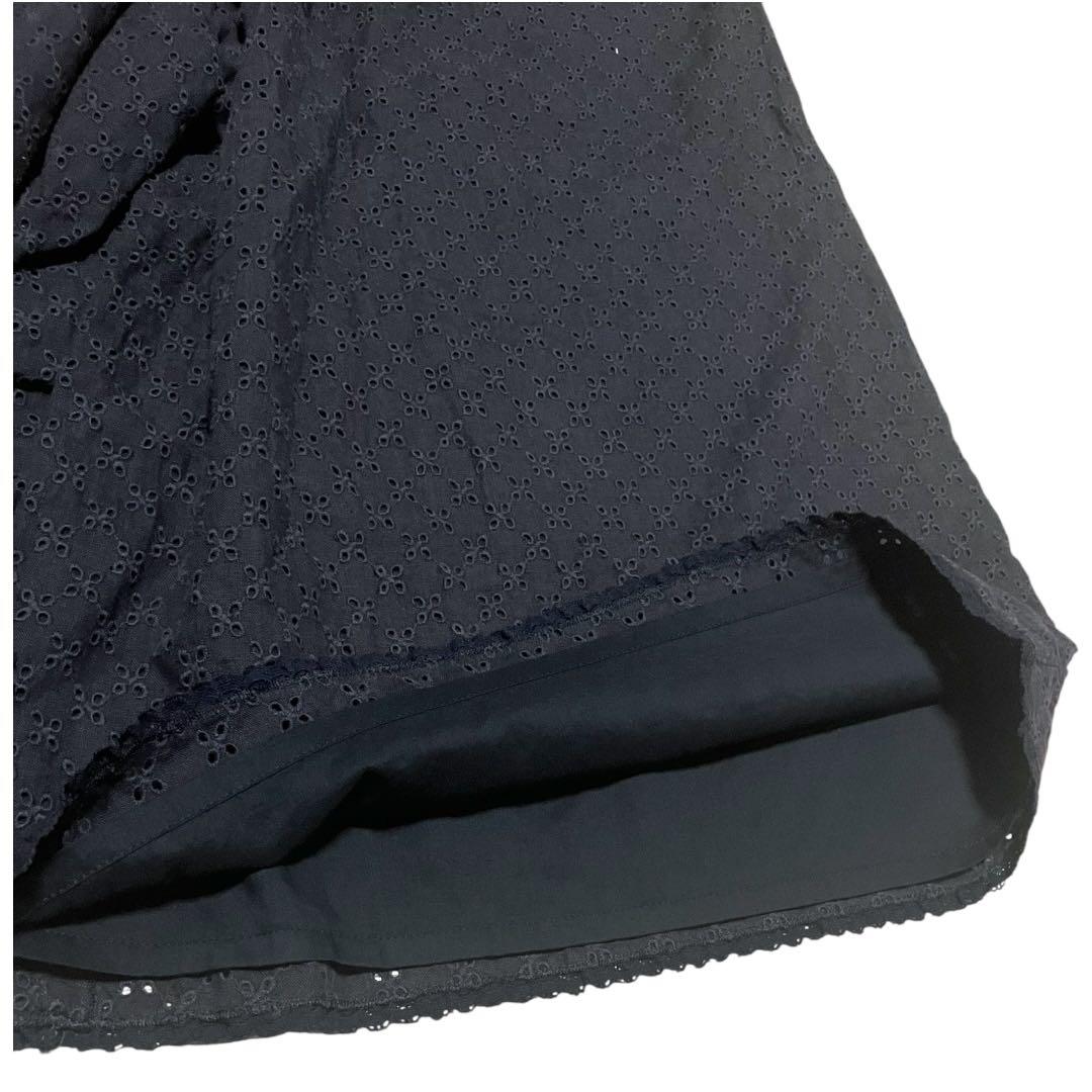 ピンクハウス　ボトムス　ワイドパンツ　ガウチョ　総カットワーク刺繍　裾に黒レース