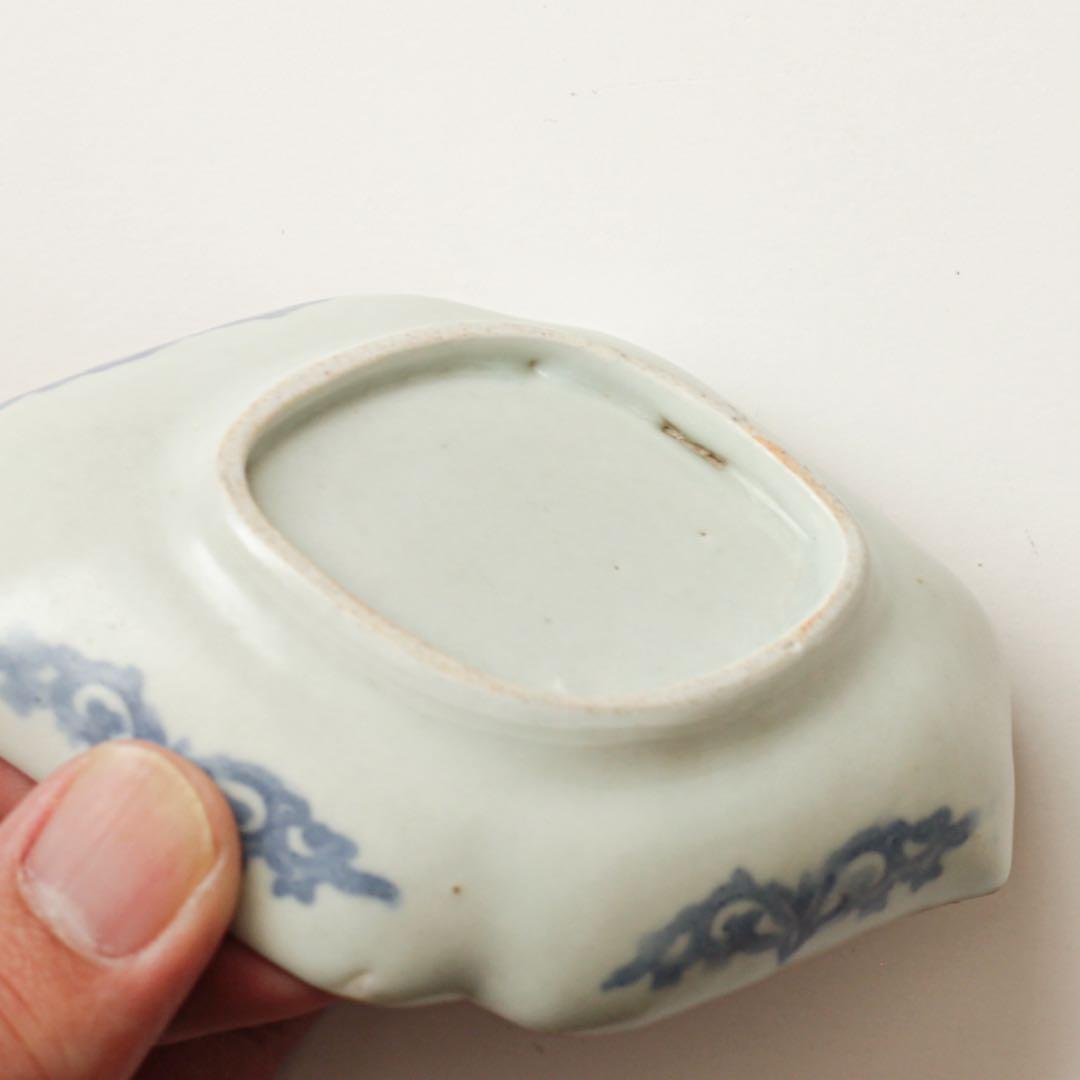 古伊万里　伊万里　江戸　中期　型紙摺　印判手　角入　菱形　変形皿　3客セット販売