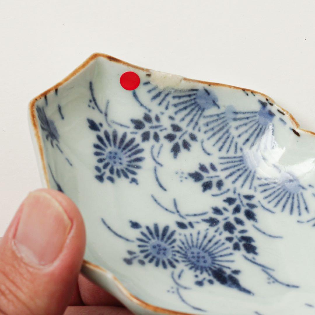 古伊万里　伊万里　江戸　中期　型紙摺　印判手　角入　菱形　変形皿　3客セット販売