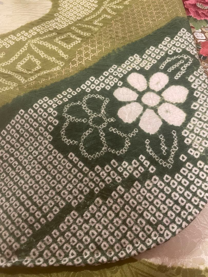 振袖 緑色 花柄 絹