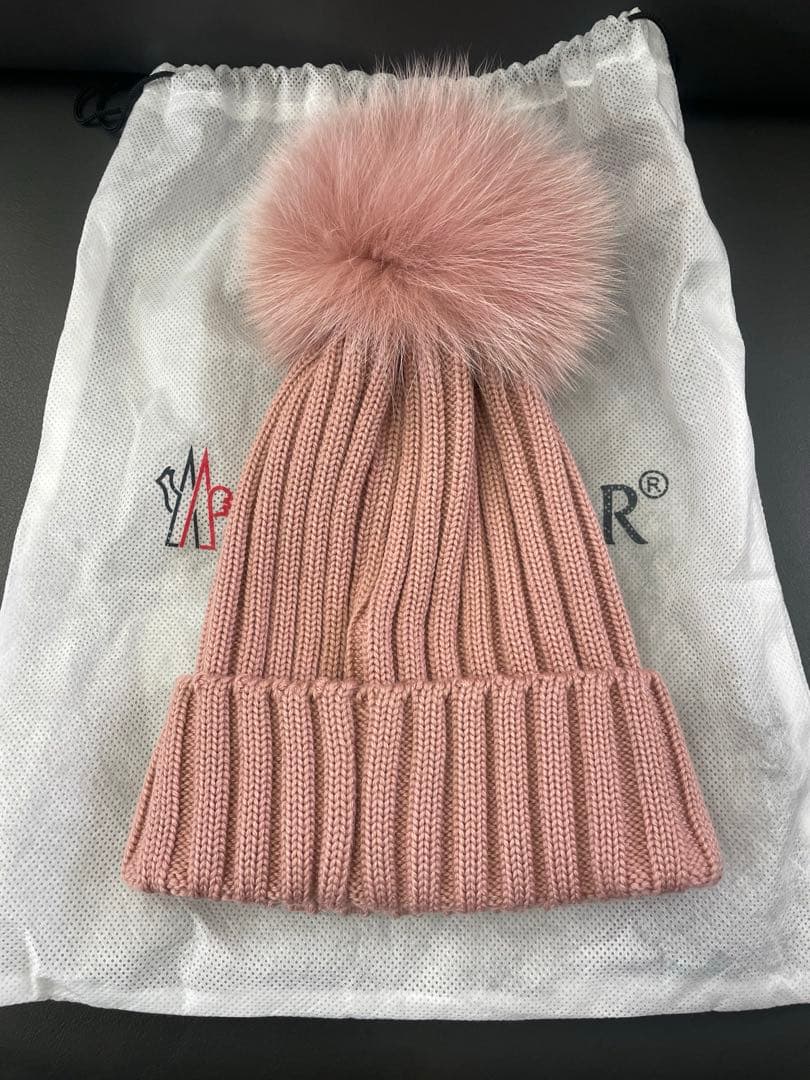 MONCLER ピンク ニット帽 ファー付き ポンポン モンクレール 正規品