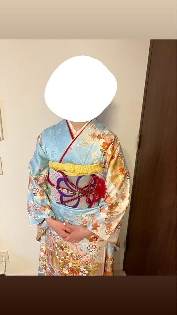 振袖フルセット 成人式 帯・小物一式・草履バック付(水色 白 ピンク 紫)