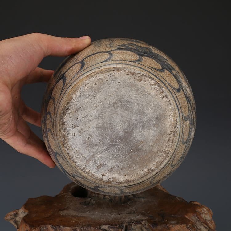 青花人物紋缶 陶磁器 現代工芸品 美術品 装飾品 置物