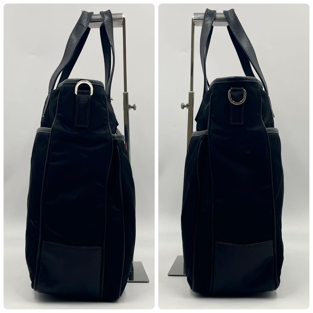 PRADAトートバッグ 2way ビジネス テスートサフィアーノ 三角ロゴ　黒