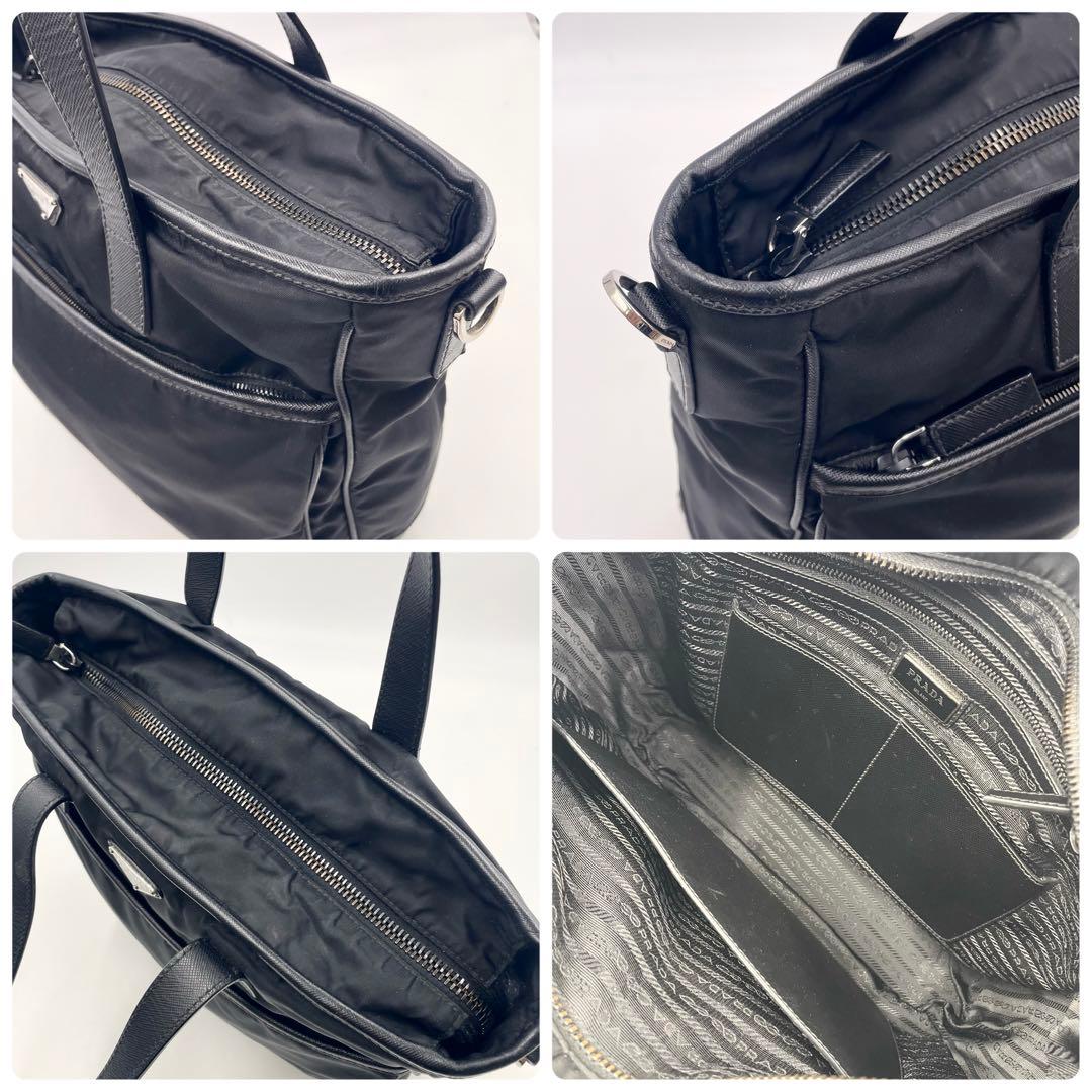 PRADAトートバッグ 2way ビジネス テスートサフィアーノ 三角ロゴ　黒