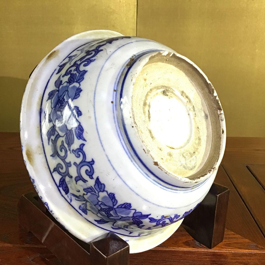 染付花車　牡丹唐草図鉢　幕末期〜明治期