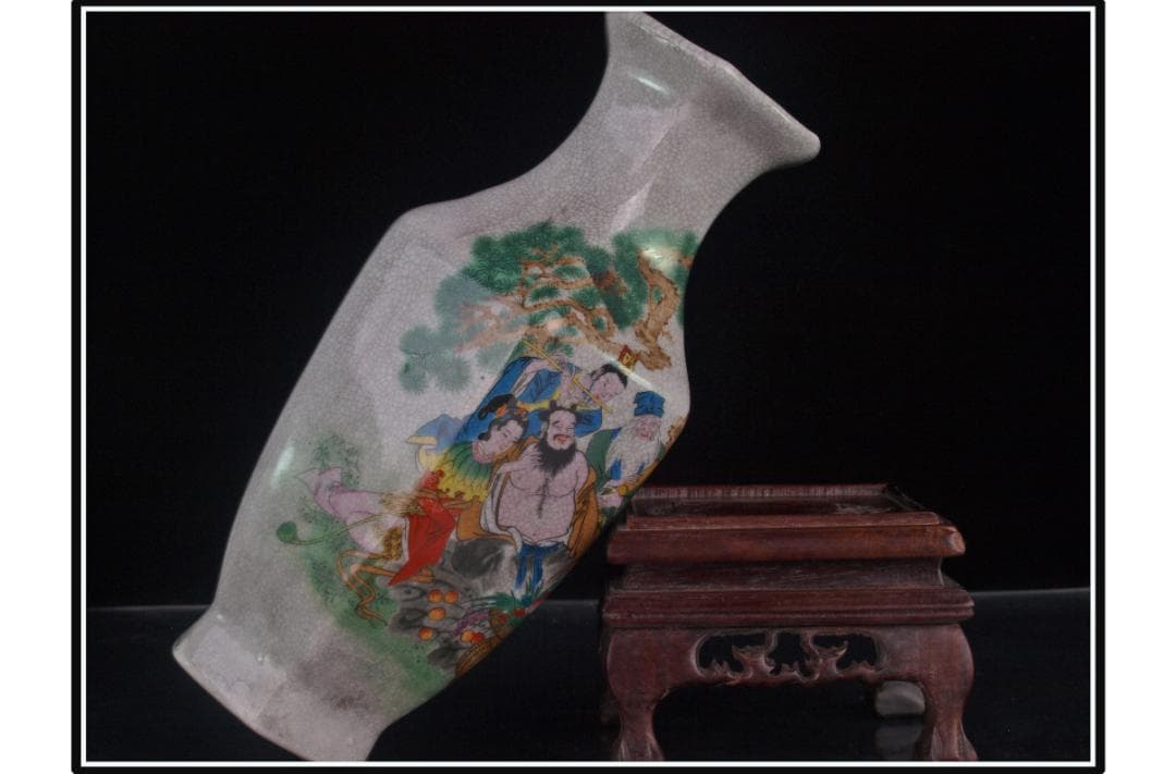 中国 清時代　在銘手描き花瓶 美術品　激安骨董品 DE982B12-5