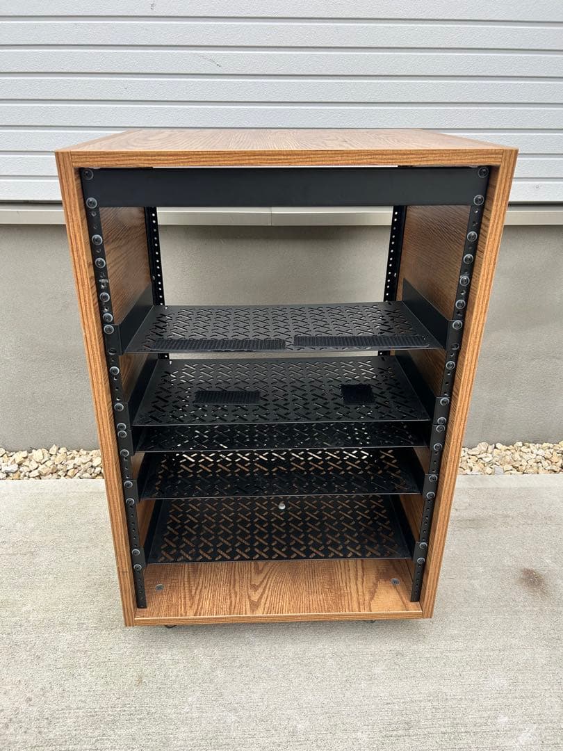 木目調 × スチール製 オーディオラック／AV機器ラック／ラック　キャスター付き