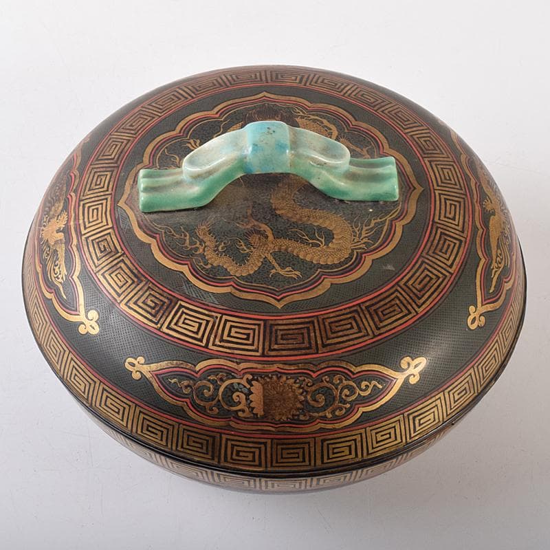 豊楽焼　龍蒔絵　赤絵金彩鳳凰文　菓子器　喰籠　D　R8167