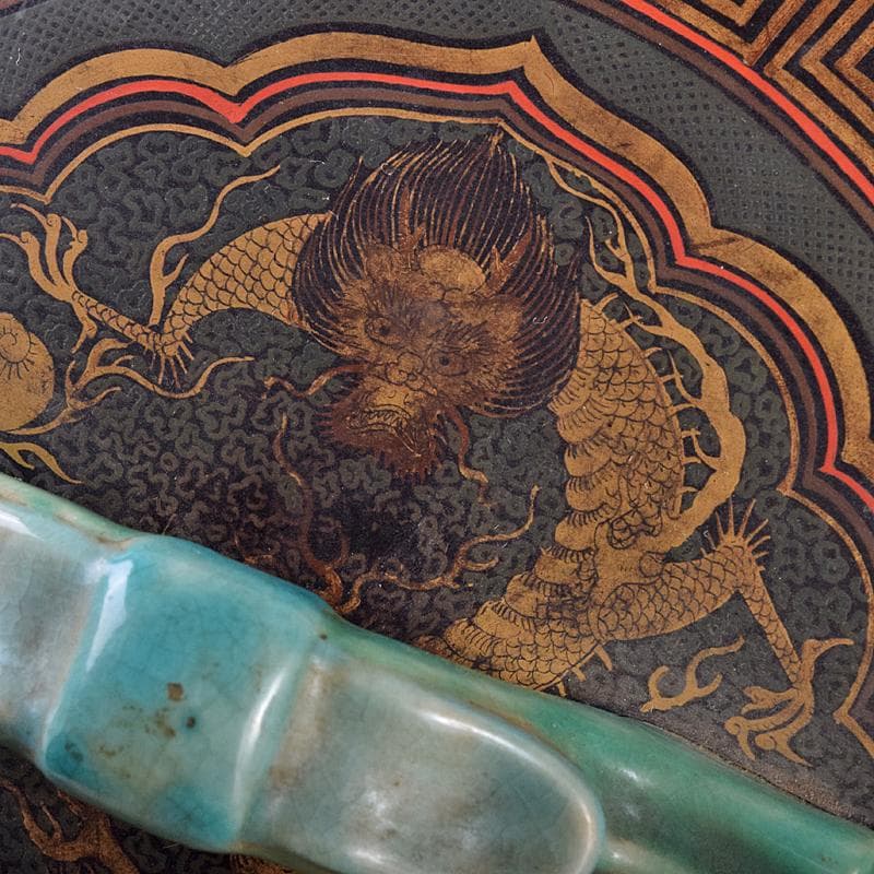 豊楽焼　龍蒔絵　赤絵金彩鳳凰文　菓子器　喰籠　D　R8167