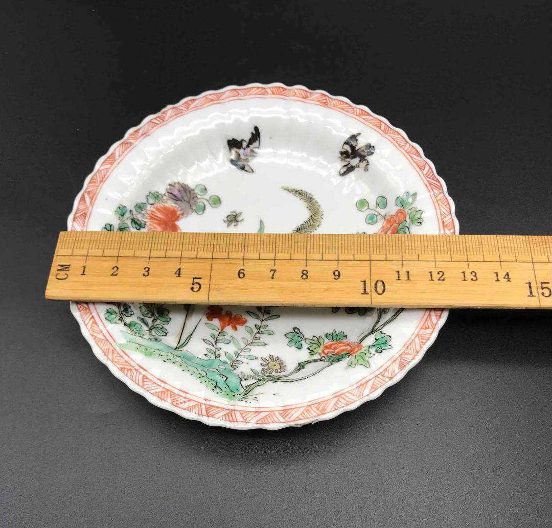 中国古美術　清康煕時代　花模様銘入り　粉彩花鳥紋皿　旧家コレクション(A-10)