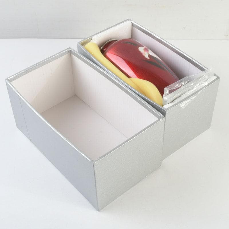 七宝焼　安藤七宝店　赤透釉　花文　花瓶　敷板・箱付　V　9279