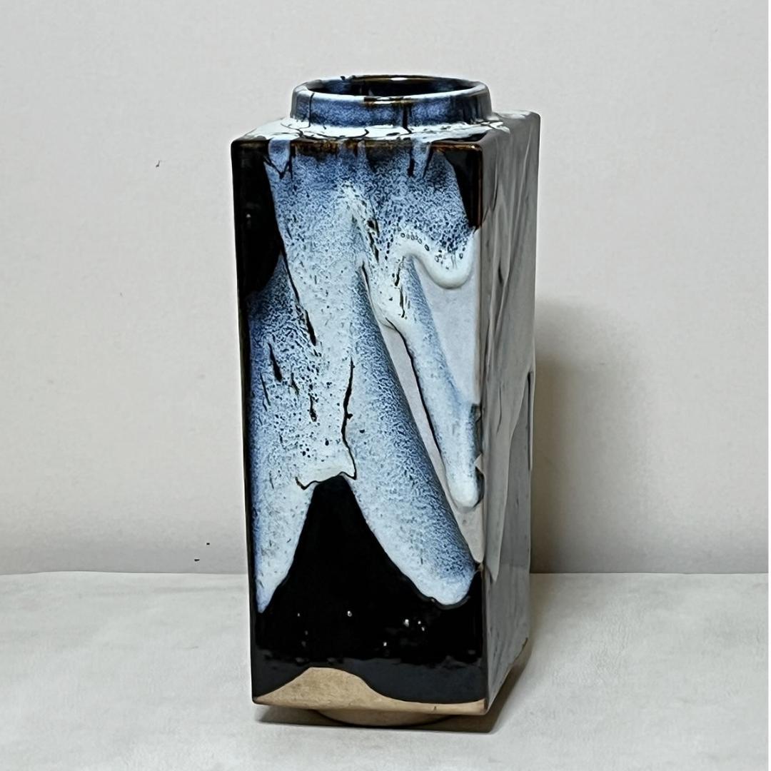 清水六兵衛 瀬戸唐津 四方花入 共箱 花入 花瓶 茶道具 【k3642】